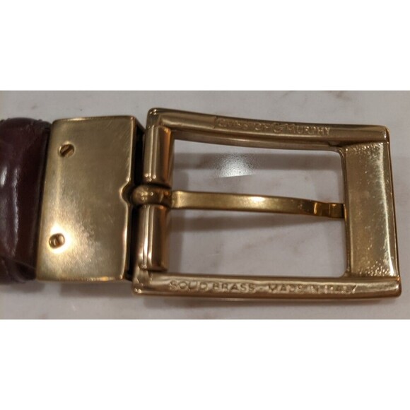 JOHNSTON & MURPHY Brown Analine Kipskin Shoulders Leather Belt Brass Buckle 36 - Picture 3 of 7